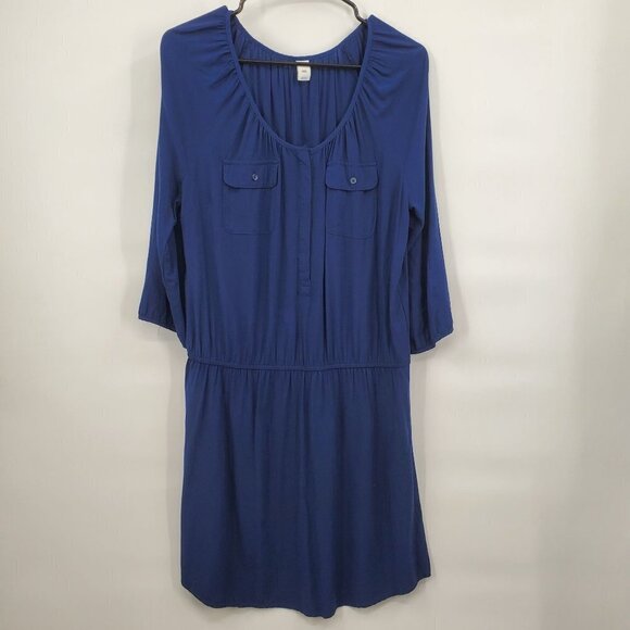 Old Navy Modern Shirt Dress Cinch Waist 3/4 Sleeves Stretch Large Womens Blue - Picture 1 of 13